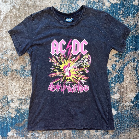 Tops | Vintage Dark Gray Acid Wash Acdc Graphic Band T Shirt | Poshmark